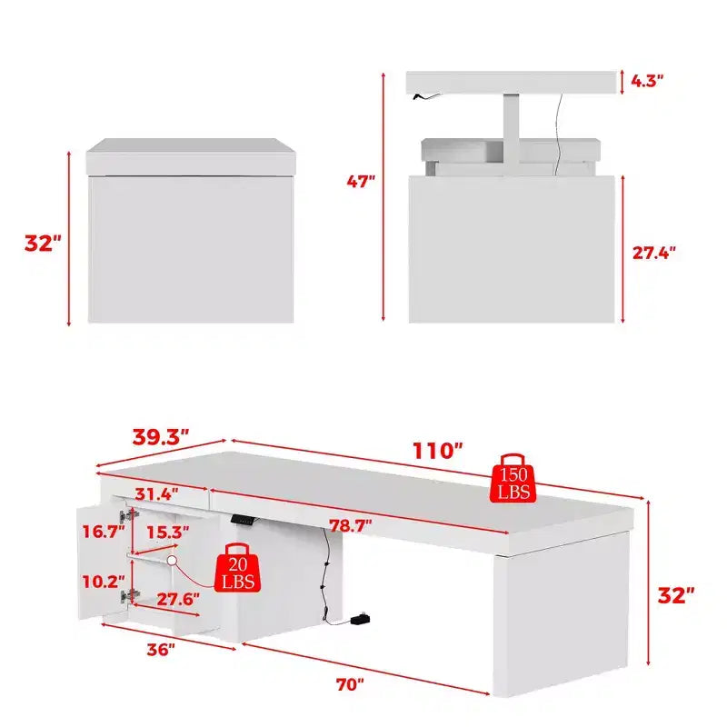 Table à manger élévatrice Hitow Modern 110W avec 3 hauteurs mémorisables, hauteur maximale de 47 pouces, capacité de charge de 150 lb, utilisation intuitive, îlot de cuisine/bar à petit-déjeuner