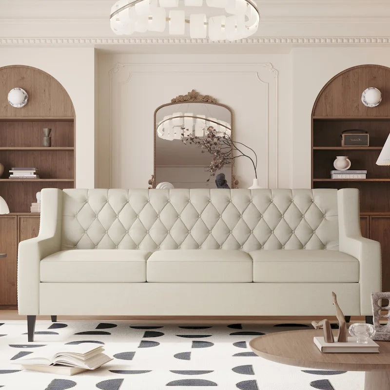78.75 Polyester 3-Seater Sofa with Tufted Back and Cushions