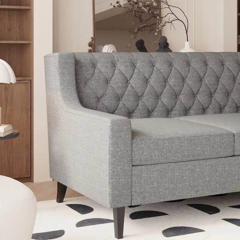 78.75 Polyester 3-Seater Sofa with Tufted Back and Cushions