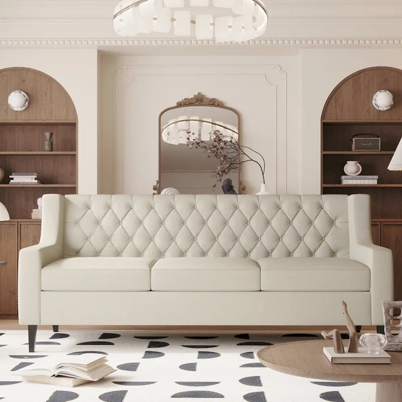 78.75 Polyester 3-Seater Sofa with Tufted Back and Cushions