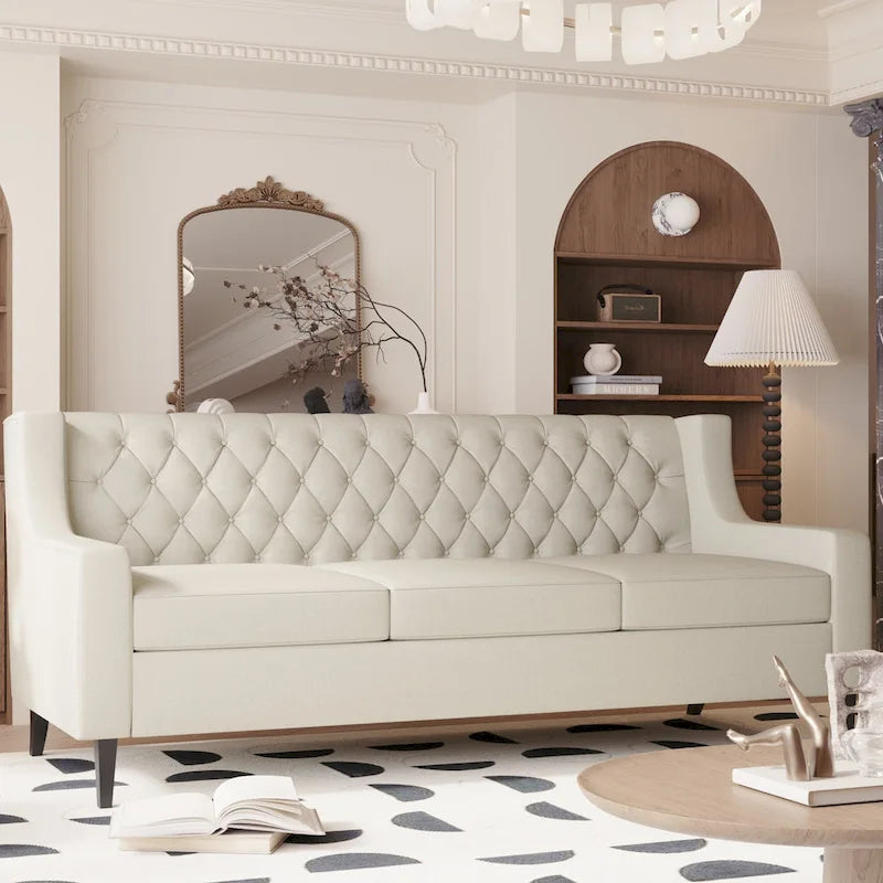 78.75 Polyester 3-Seater Sofa with Tufted Back and Cushions