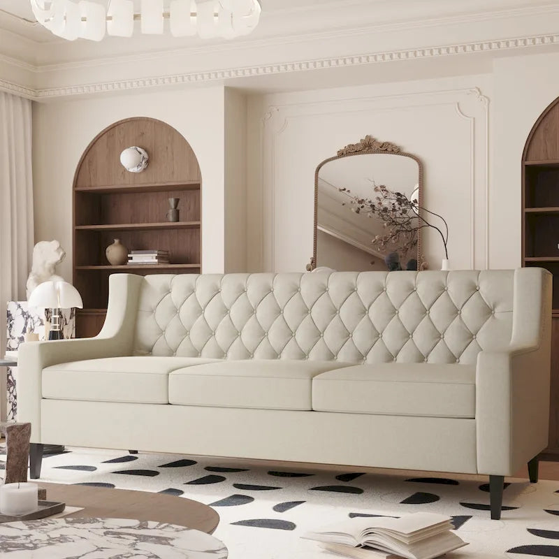 78.75 Polyester 3-Seater Sofa with Tufted Back and Cushions
