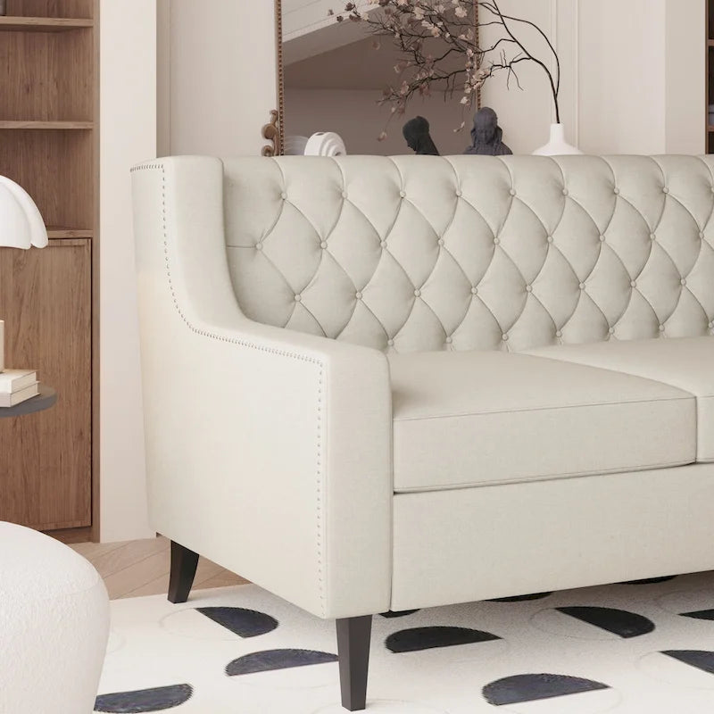 78.75 Polyester 3-Seater Sofa with Tufted Back and Cushions