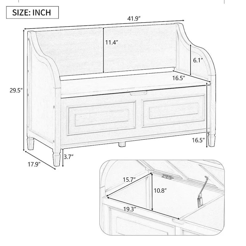 Farmhouse Solid Wood Multi-Purpose Upholstered Storage Bench