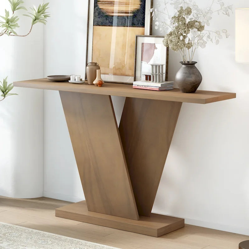Mirod Console Table with Natural Wood Veneer and V-Base