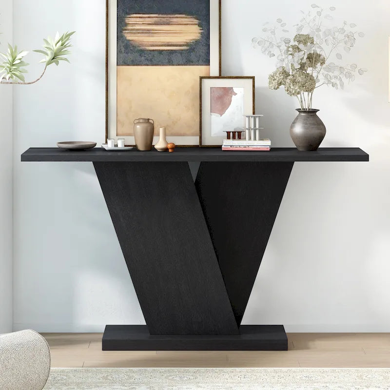 Mirod Console Table with Natural Wood Veneer and V-Base