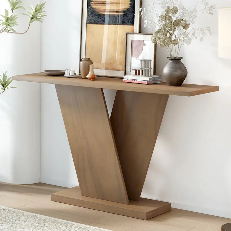 Mirod Console Table with Natural Wood Veneer and V-Base
