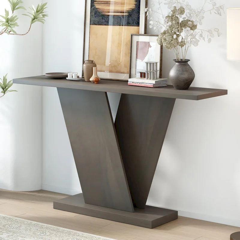 Mirod Console Table with Natural Wood Veneer and V-Base