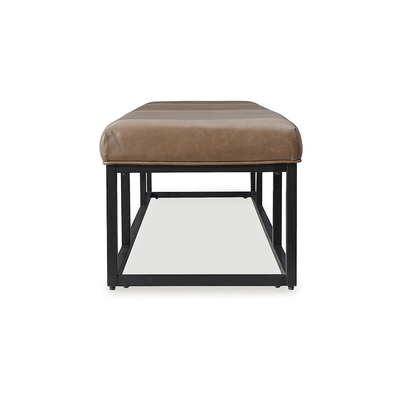 Brown/Black Leather Accent Bench - 70.87"W x 18.87"D x 15.75"H