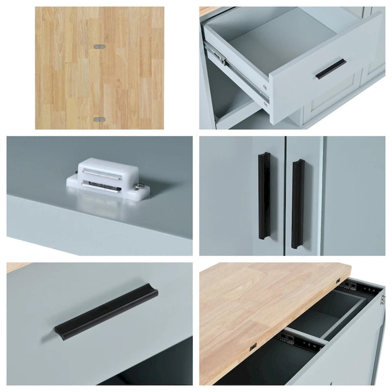 Rolling Kitchen Island w/ Foldable Counter Top,Towel Rack and Drawer