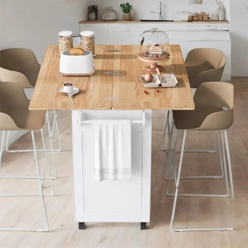 Rolling Kitchen Island w/ Foldable Counter Top,Towel Rack and Drawer