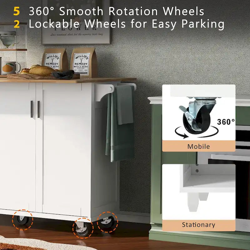 Rolling Kitchen Island w/ Foldable Counter Top,Towel Rack and Drawer