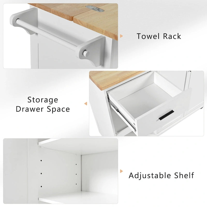Rolling Kitchen Island w/ Foldable Counter Top,Towel Rack and Drawer