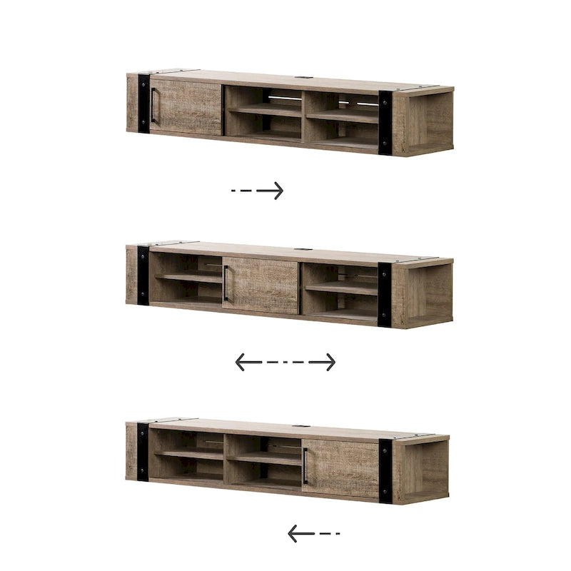 68-Inch Wall Mounted Media Console - Industrial Style