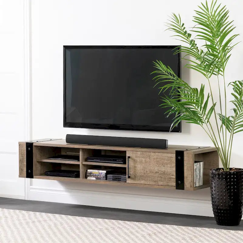 68-Inch Wall Mounted Media Console - Industrial Style
