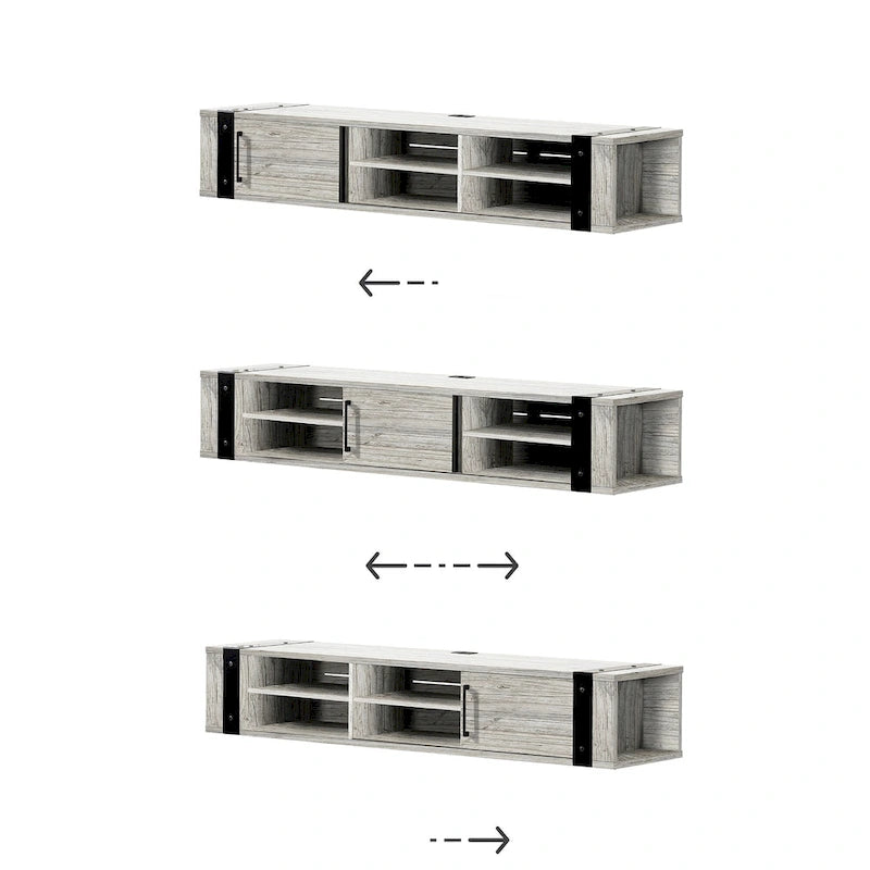 68-Inch Wall Mounted Media Console - Industrial Style