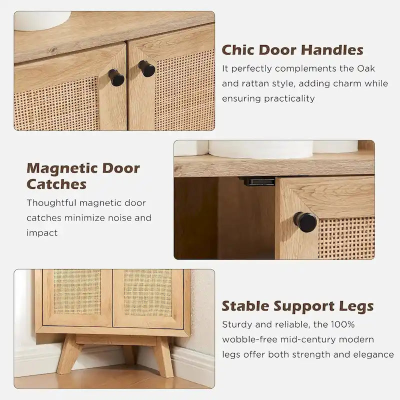 Natural Rattan Corner Cabinet, Modern Corner Bathroom Storage Cabinet