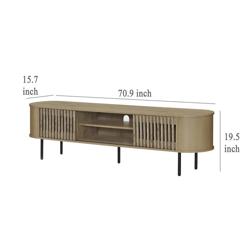 71-Inch TV Stand Media Console with Tambour Sliding Doors