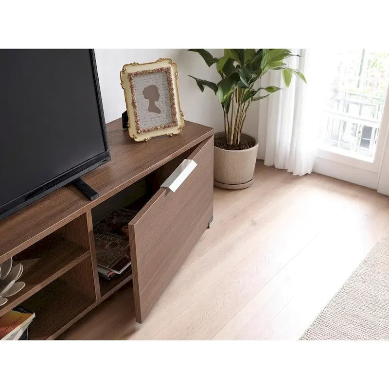 Aspen Modern TV Stand with 2 Doors Storage Cabinets 2 Shelves, Wood Finish, Living Room Entertainment Center