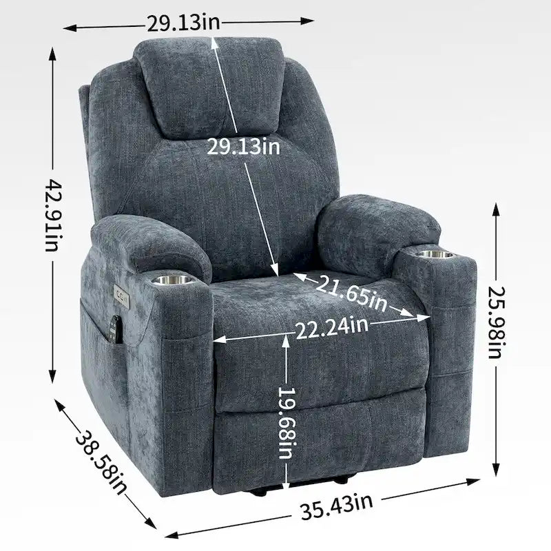 Chenille Power Lift Recliner with 8-Point Massage, Lumbar Heat and USB Ports