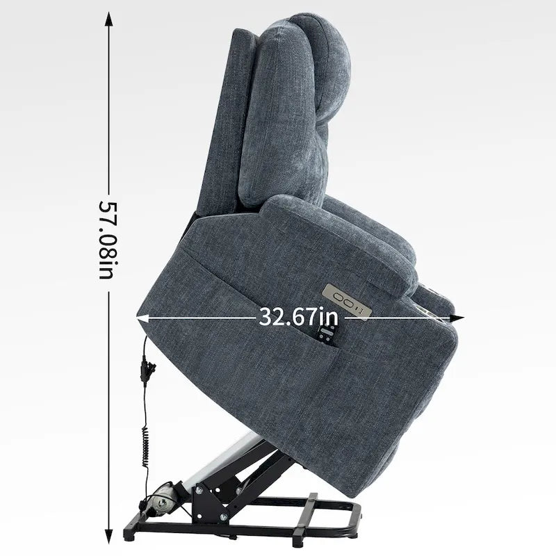 Chenille Power Lift Recliner with 8-Point Massage, Lumbar Heat and USB Ports