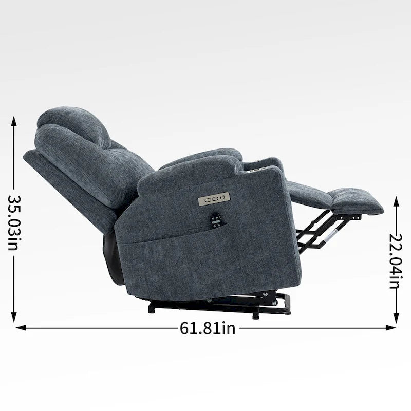 Chenille Power Lift Recliner with 8-Point Massage, Lumbar Heat and USB Ports