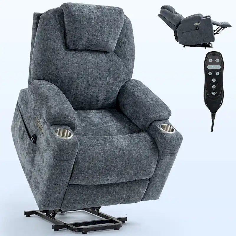 Chenille Power Lift Recliner with 8-Point Massage, Lumbar Heat and USB Ports