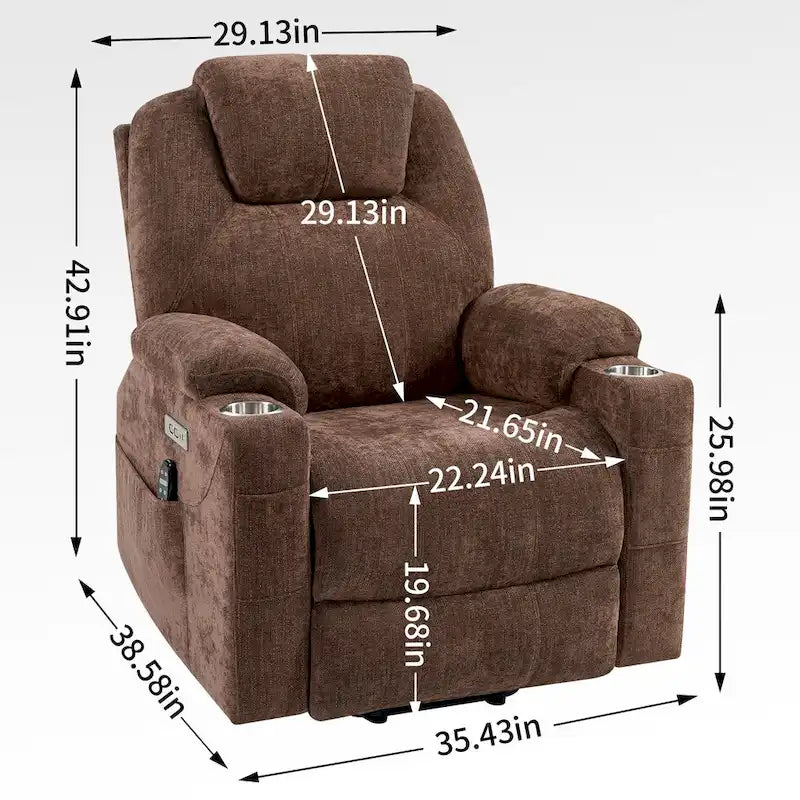 Chenille Power Lift Recliner with 8-Point Massage, Lumbar Heat and USB Ports