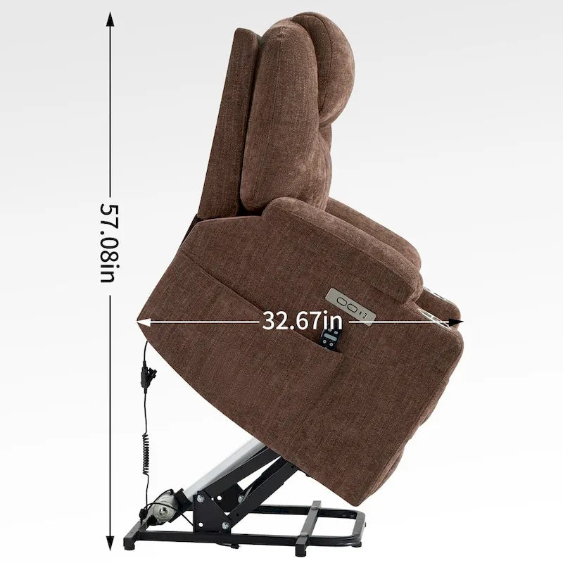 Chenille Power Lift Recliner with 8-Point Massage, Lumbar Heat and USB Ports