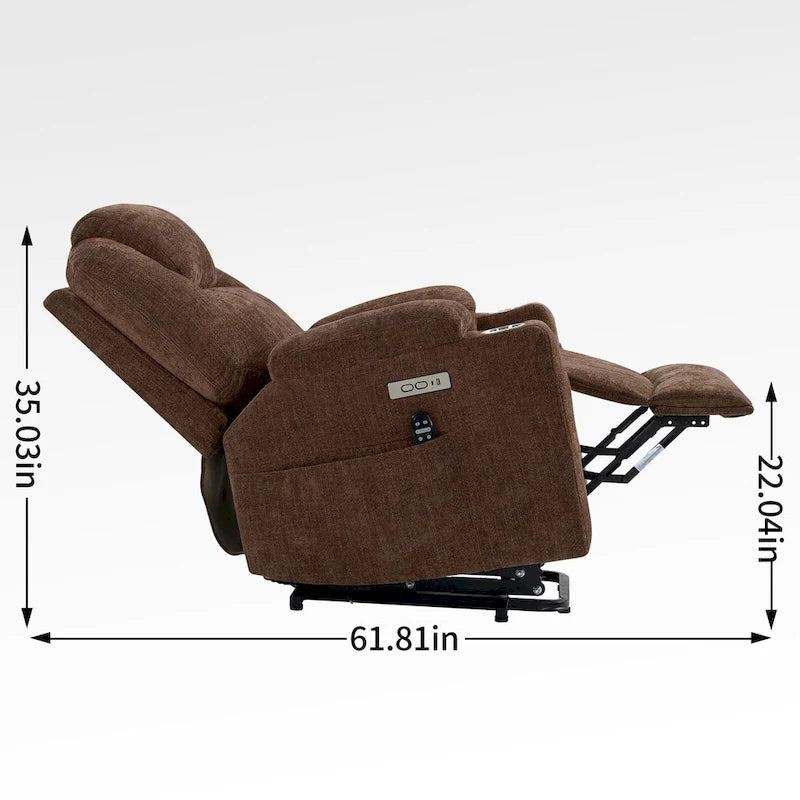 Chenille Power Lift Recliner with 8-Point Massage, Lumbar Heat and USB Ports