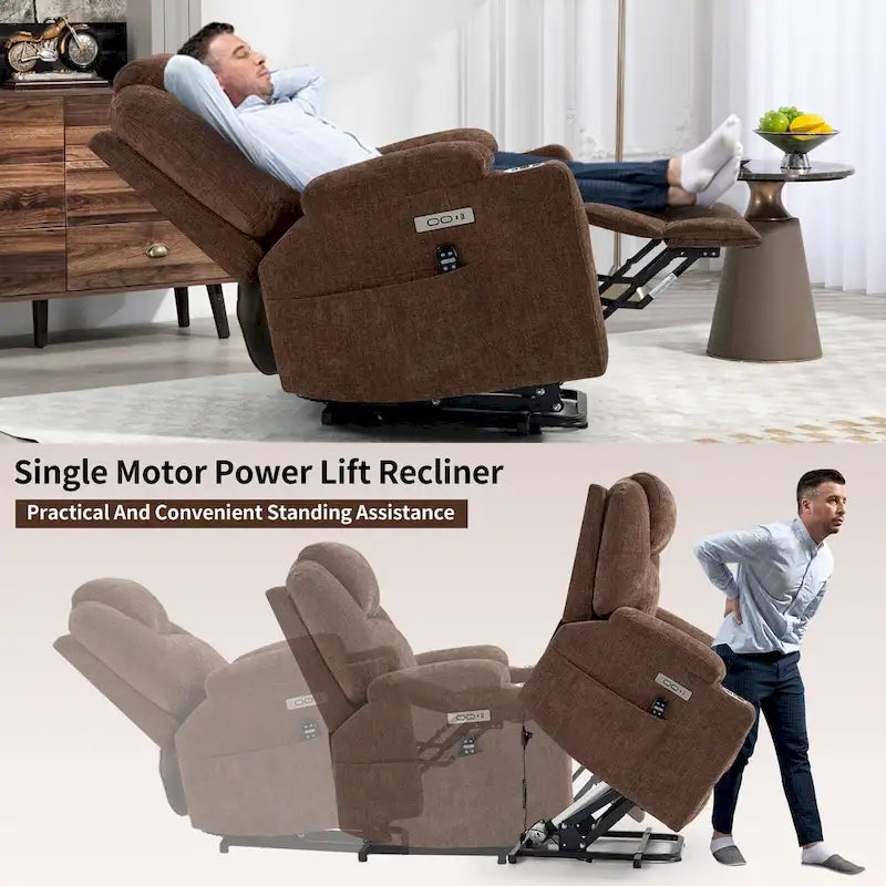 Chenille Power Lift Recliner with 8-Point Massage, Lumbar Heat and USB Ports