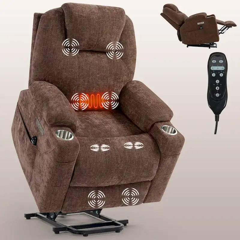 Chenille Power Lift Recliner with 8-Point Massage, Lumbar Heat and USB Ports