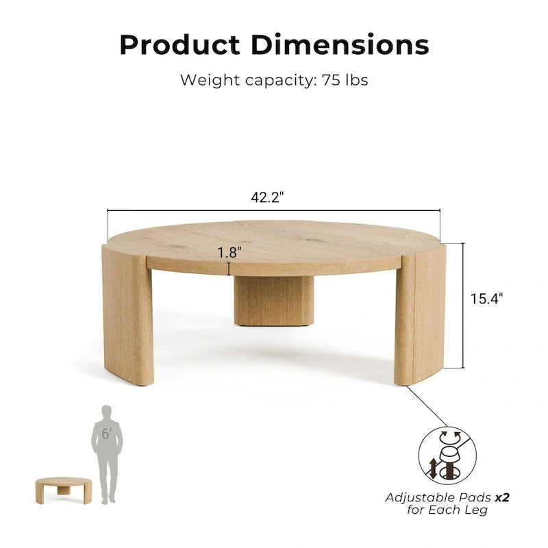 Minst Modern Oak Wood Round Coffee Table