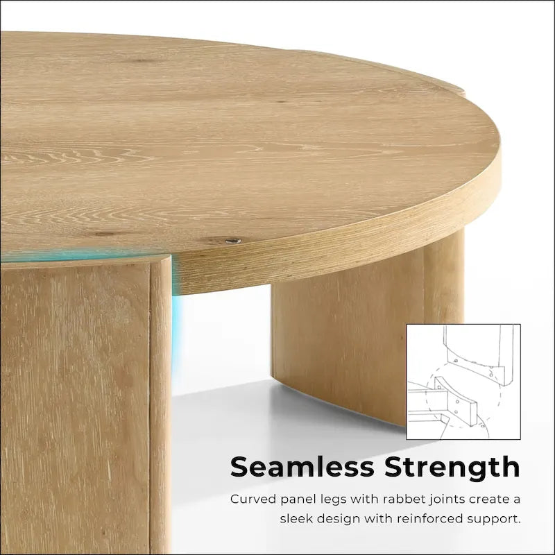 Minst Modern Oak Wood Round Coffee Table