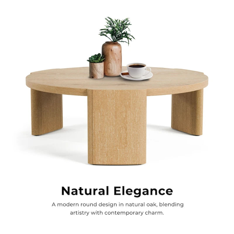Minst Modern Oak Wood Round Coffee Table
