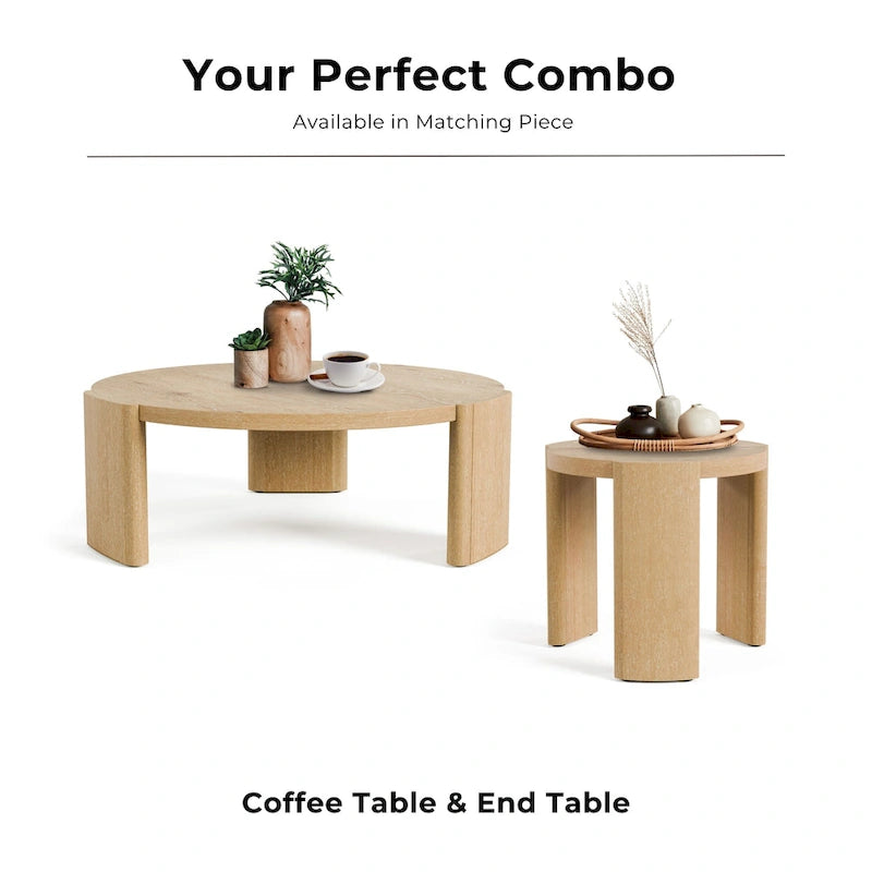 Minst Modern Oak Wood Round Coffee Table