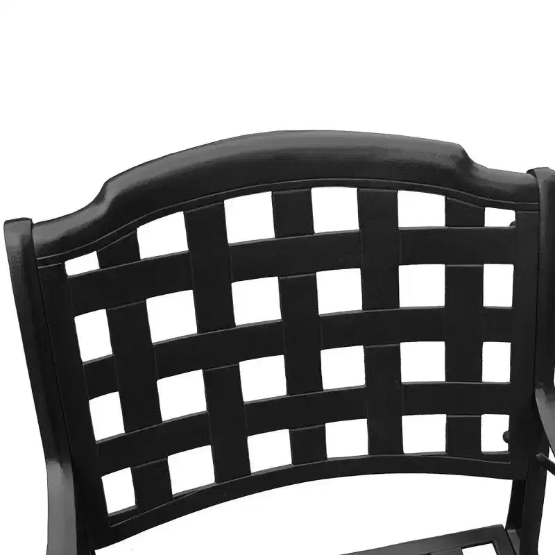 Ensemble de salle à manger de patio 5 pièces avec table ronde en maille d'aluminium ornée de 48 po et chaises à damier - Noir - Oakland Living : résistant aux UV, résistant à la moisissure
