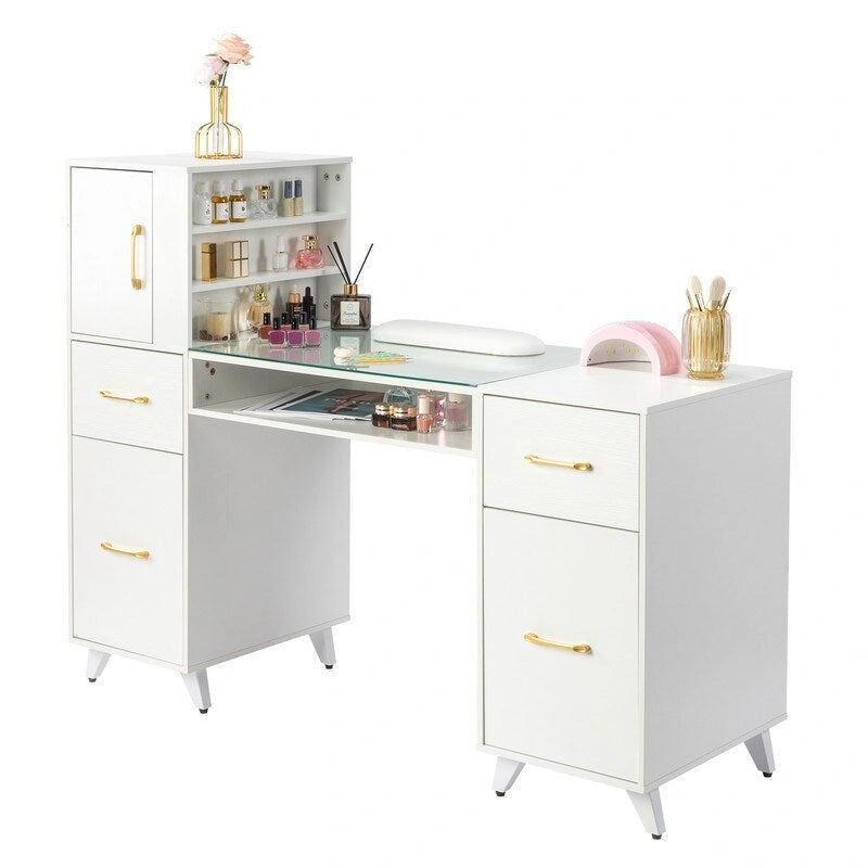 Bureau informatique de 140 cm avec étagères, tiroirs et armoire