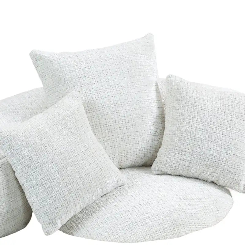 Fauteuil d'appoint rond surdimensionné avec haut dossier enveloppant, revêtement en chenille et 3 coussins