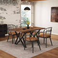 Ensemble de salle à manger 5 pièces avec 4 chaises de salle à manger et table ronde/carrée, Noir+Naturel/Noyer-ModernLuxe