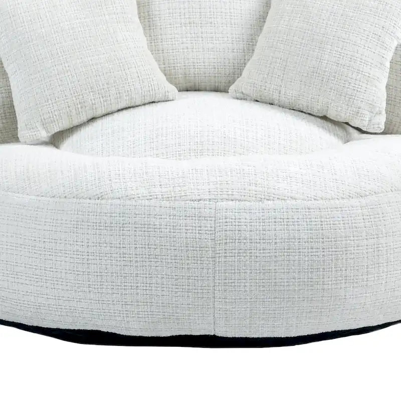 Fauteuil d'appoint rond surdimensionné avec haut dossier enveloppant, revêtement en chenille et 3 coussins