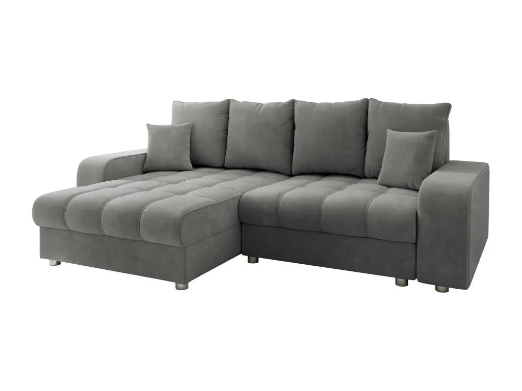 Canapé d'angle Doucezen 102 Gris, fonction couchage, coffre de rangement, 250x166x94cm