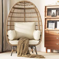 Fauteuil œuf, Fauteuil œuf en osier avec coussin moelleux, Cadre en acier et base en métal, Chaise longue pour intérieur et extérieur, salon et jardin
