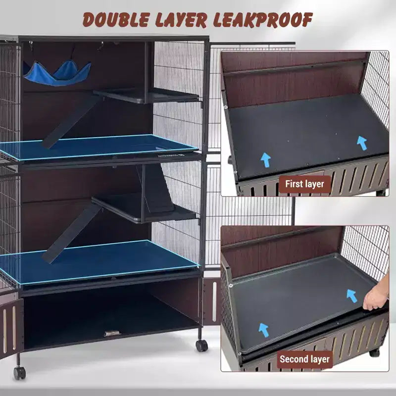 Cage pour petits animaux, cage pour furet - Habitat à 5 niveaux de 59 po avec meuble de rangement, comprend hamac/roulettes/rampes amovibles/plateaux faciles à nettoyer