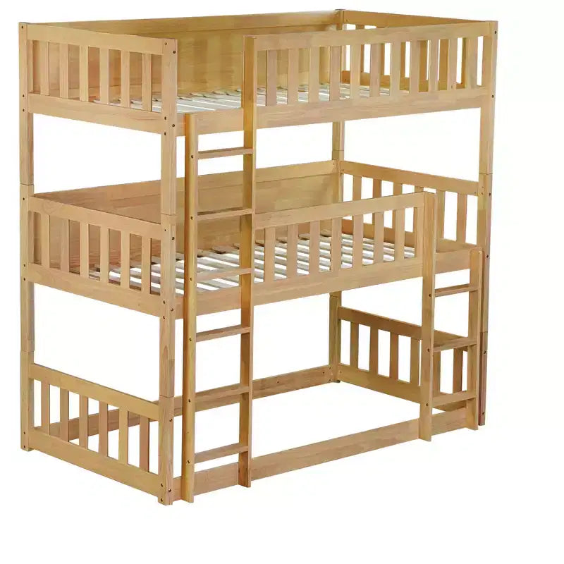 Lit superposé triple pour enfants, lit superposé trois places détachable avec échelle et barrière de sécurité, se sépare en 3 lits