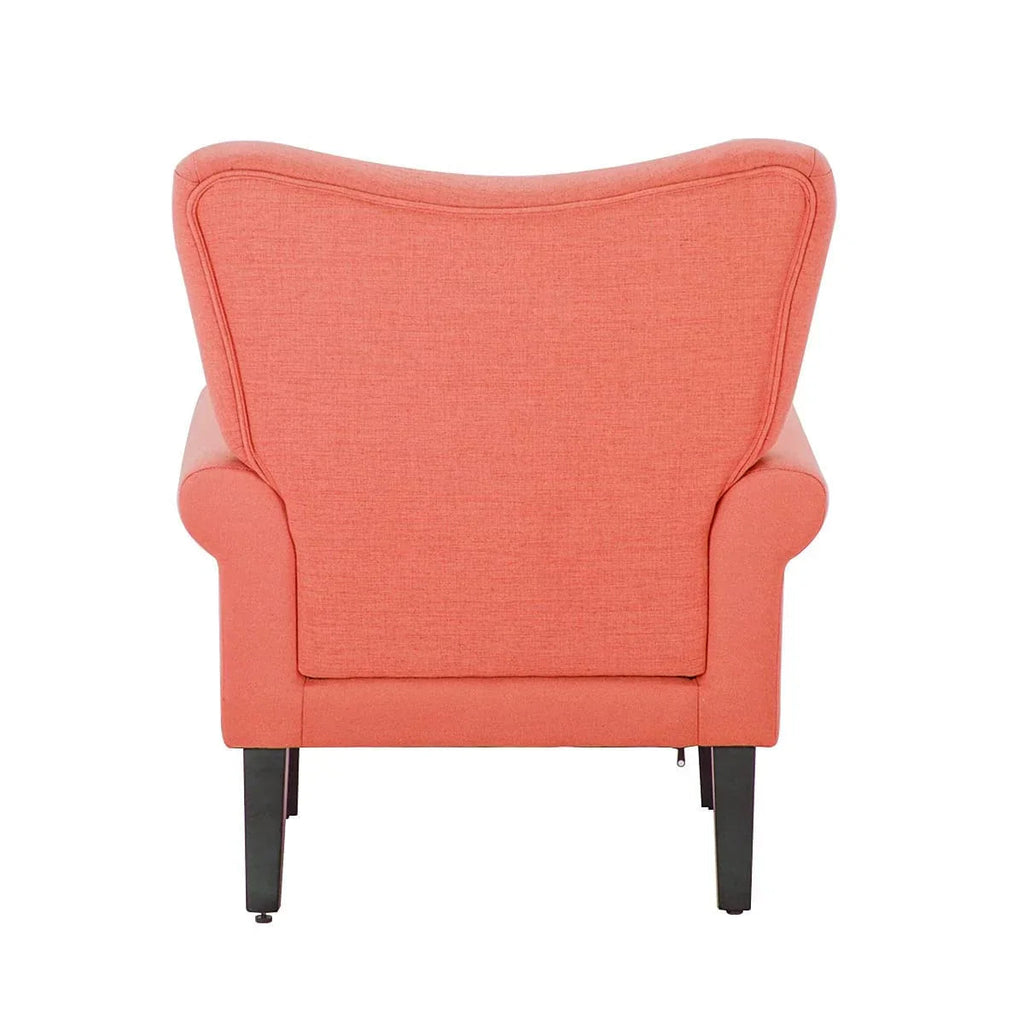 Fauteuil d'appoint moderne Erommy, fauteuil à dossier haut, canapé simple en tissu rembourré avec boutons et pieds en bois pour salon