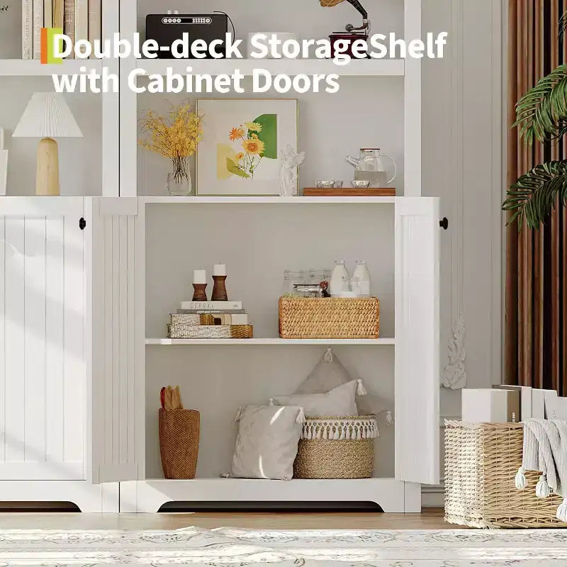Armoire arquée haute de 183 cm, bibliothèque arquée à 5 niveaux avec doubles portes et étagère réglable, bibliothèque en bois avec rangement pour bureau à domicile
