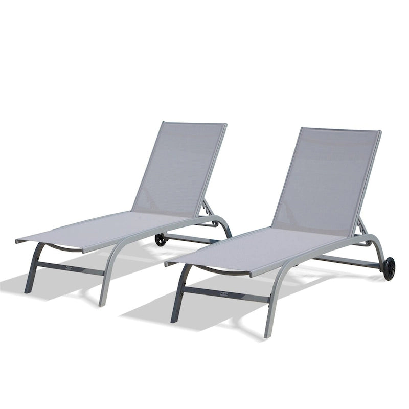 Chaise longue – Lot de 2, chaises longues avec roulettes, chaises longues avec 5 positions réglables, chaises de piscine (2 chaises longues)