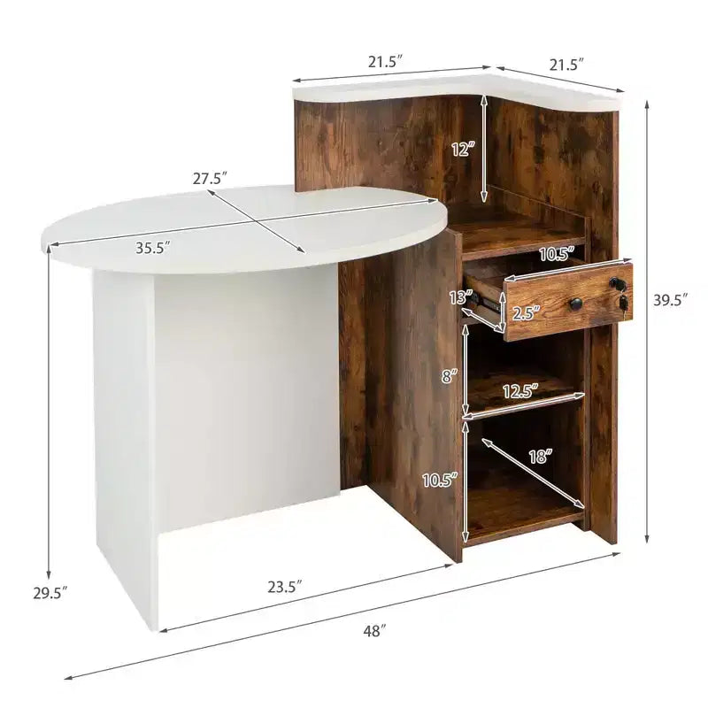 Costway Comptoir de Réception Bureau de Caisse avec Étagère Ouverte et Tiroir Verrouillable Blanc/Marron/Noir