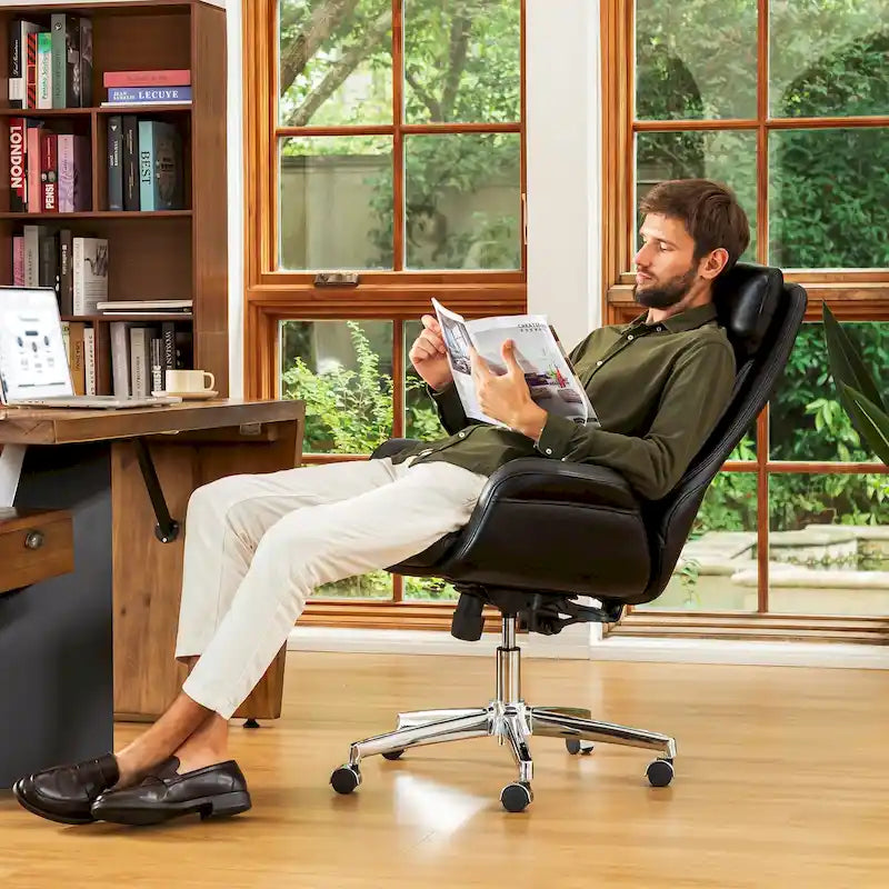 Fauteuil de bureau pivotant réglable en similicuir Glitzhome Mid-century 48 pouces